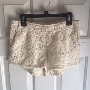 Cream colored fabric shorts